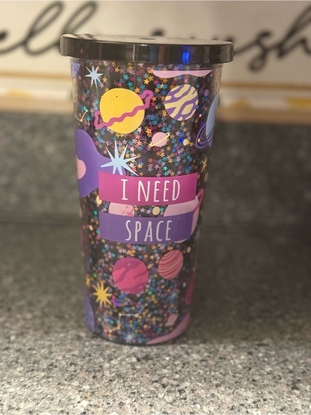 I Need Space Glitter Planet Tumbler